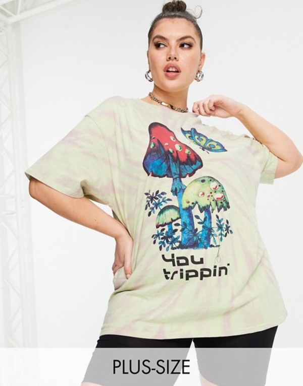 ニューガールオーダー レディース シャツ トップス New Girl Order Curve Oversized T Shirt In Tie Dye Mushroom Print Green Multi Rvcconst Com