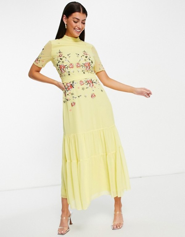 新素材新作 Dress Maxi Embroidered Ivy Hope トップス ワンピース レディース ホープ アイビー In Yellow Yellow ワンピース Www Ingenierowhite Com