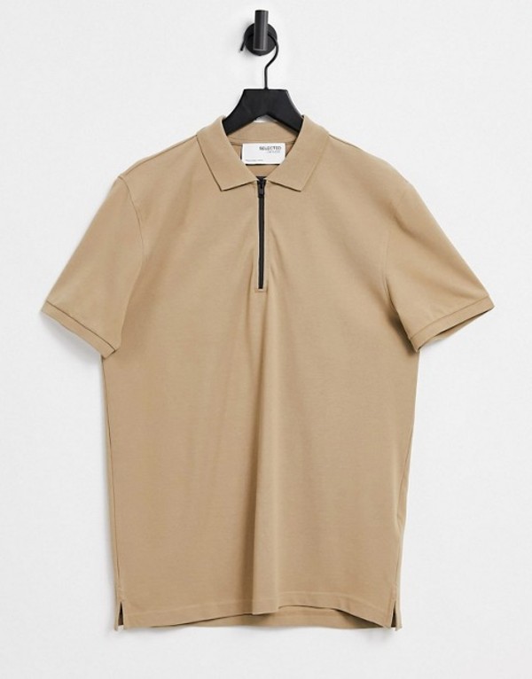 セレクテッドオム メンズ Yシャツ トップス Selected Homme Relaxed Fit Polo With Black Zip In Beige Kelp Terroir Shonaihama Jp