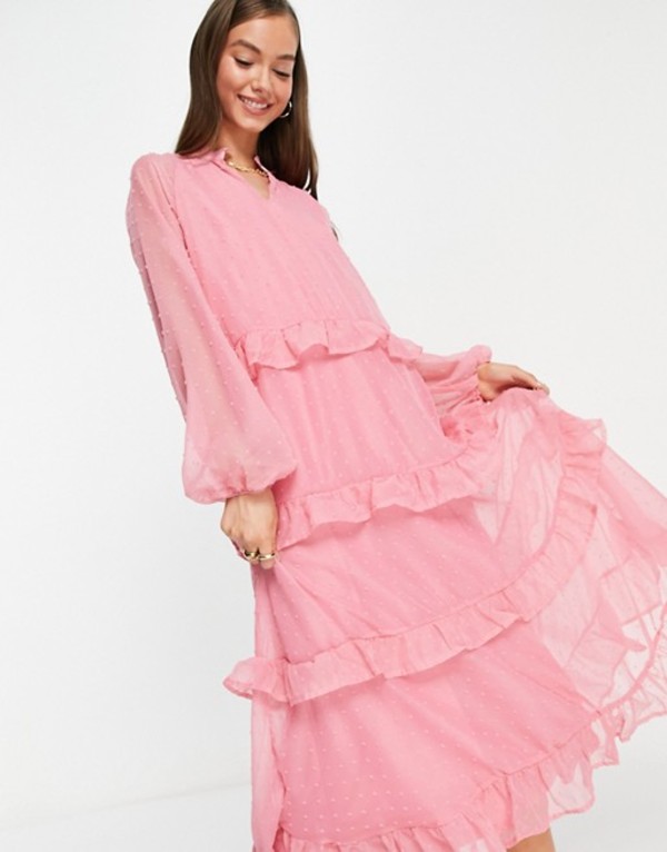 トップス ヴィラ ワンピース レディース Wild Wild Roseレディースファッション 送料無料 Rose Tiered Vila ワンピース Chiffon サイズ交換無料 ヴィラ レディース トップス Midi Dress With Tiered Skirt Detail In Pink Wild Rose Revida 店 ワンピース Saneamb Com Br