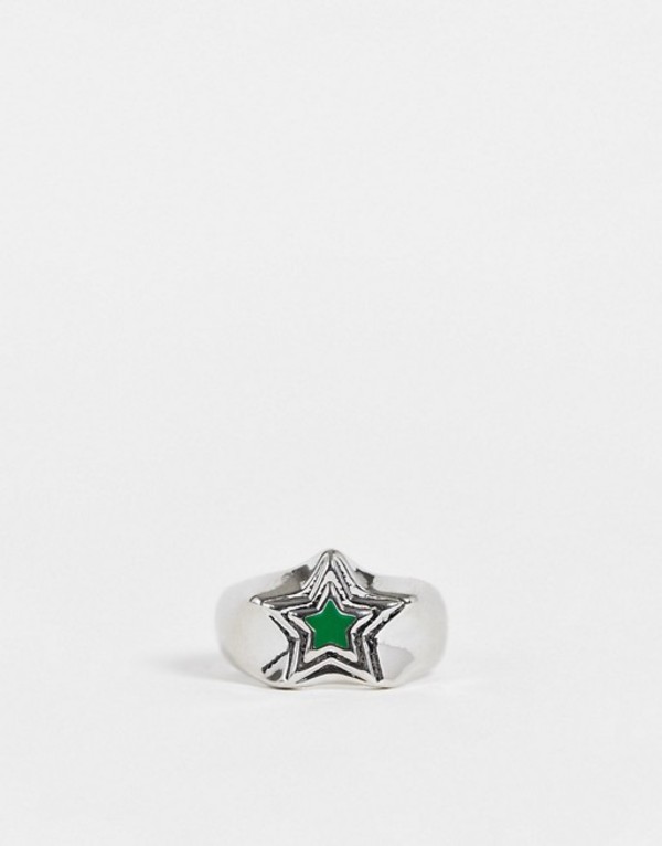 リクレイム ヴィンテージ メンズ 指輪 装具 Reclaimed Vintage Inspired Ring With Chunky Star In Silver And Green Silver Silk Music Com