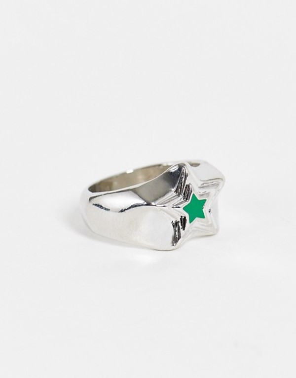 リクレイム ヴィンテージ メンズ 指輪 装具 Reclaimed Vintage Inspired Ring With Chunky Star In Silver And Green Silver Silk Music Com
