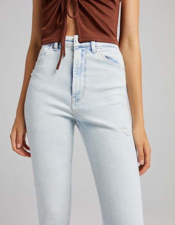 ベルシュカ レディース デニムパンツ ボトムス Bershka Super High Waist Skinny Jean In Bleach Blue Trassa Name