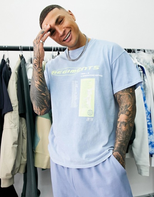 頭マン メンズ ワイシャツ トップス Topman Oversized T Shirt With Regiment Print In Blue Blues Bidbuyimporters Com