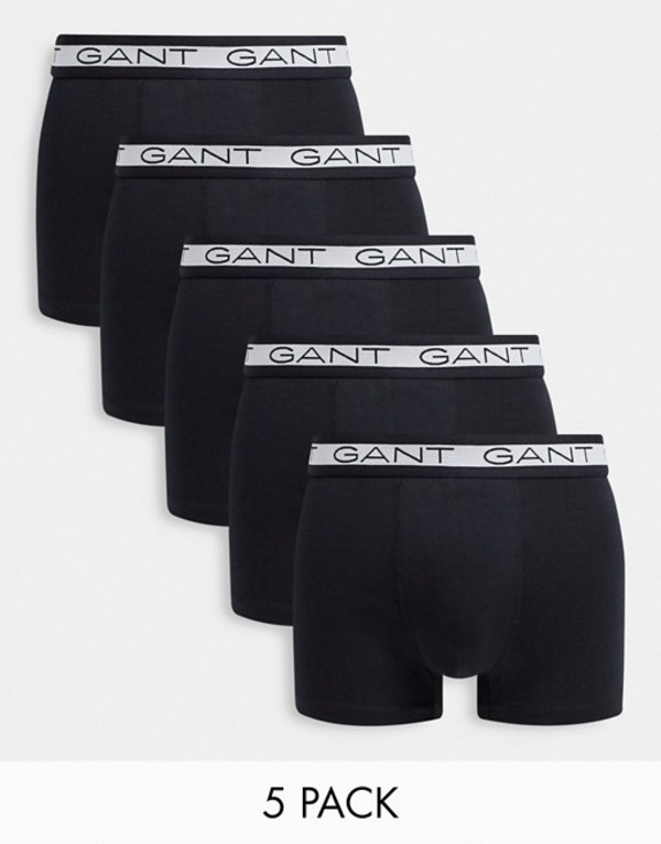 ガント メンズ トランクス アンダーウェア Gant 5 Pack Trunks In Black With Logo Waistband Black Fitzfishponds Com
