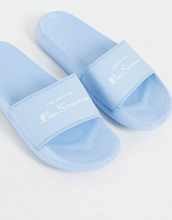 ベンシャーマン メンズ サンダル シューズ Ben Sherman logo sliders in pastel blue LIGHT BLUE