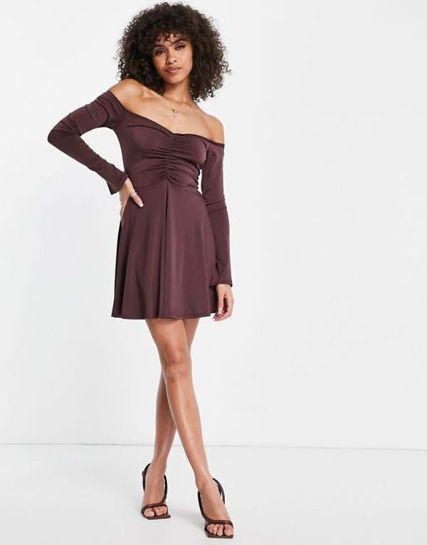 フラウンスロンドン レディース ワンピース トップス Flounce London bardot skater dress in dusky purple Dusky purple