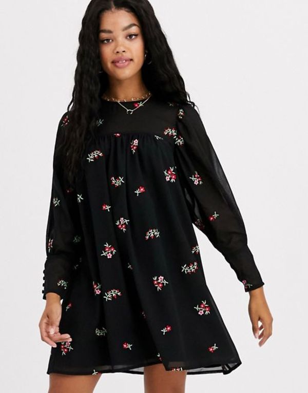 SALE／78%OFF】 エイソス レディース ワンピース トップス ASOS DESIGN smock mini dress with all  over embroidery Black
