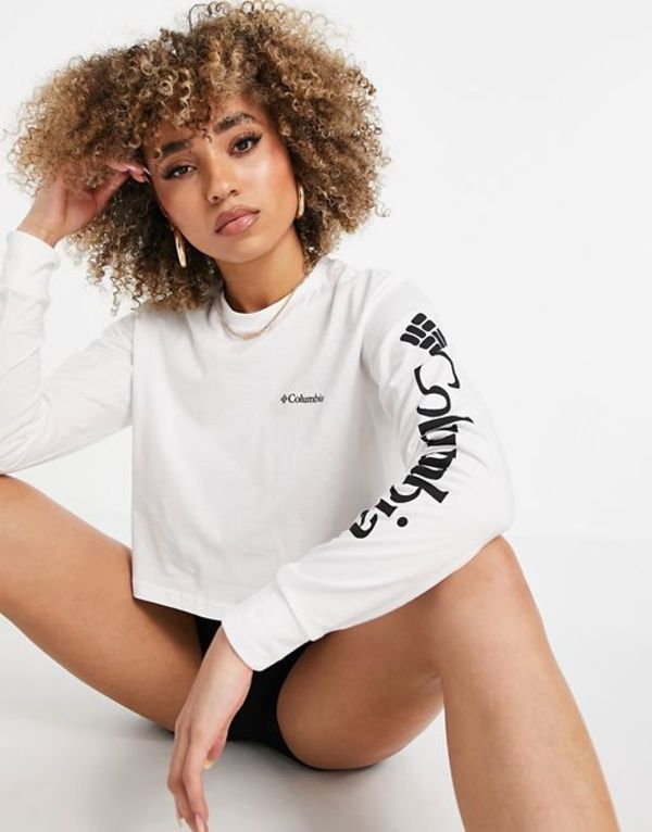 コロンビア レディース Tシャツ トップス Columbia North Cascades long sleeve cropped T-shirt in white White