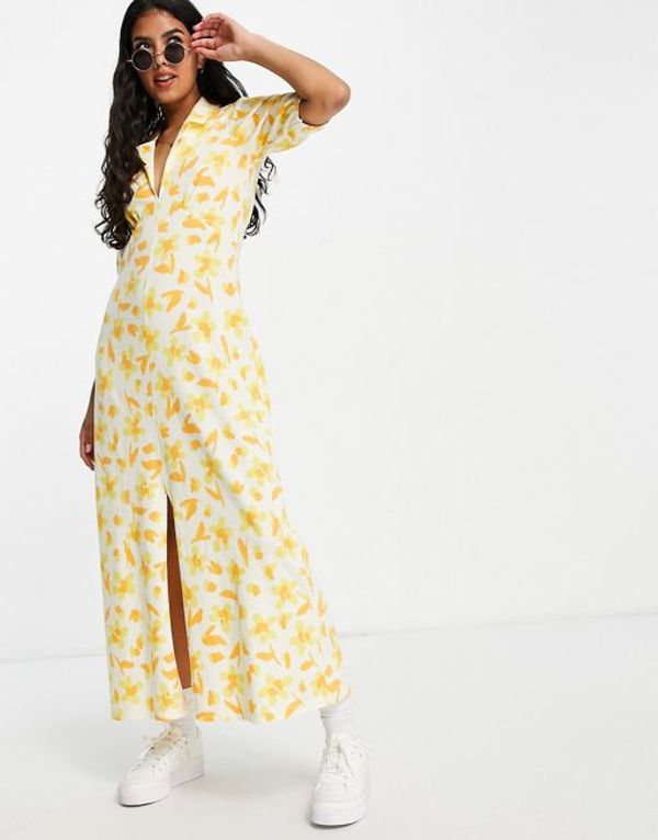 素敵でユニークな エイソス レディース ワンピース トップス Asos Design Ultimate Midi Tea Dress In Yellow Floral Print Yellow