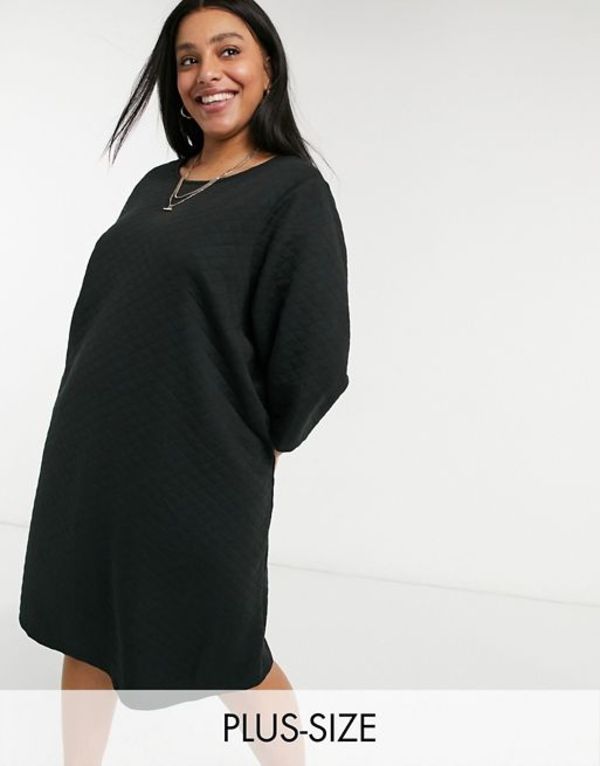 訳ありセール 格安 オンリーカーブ レディース ワンピース トップス Only Curve Quilted Mini Dress With 3 4 Sleeves In Black Black
