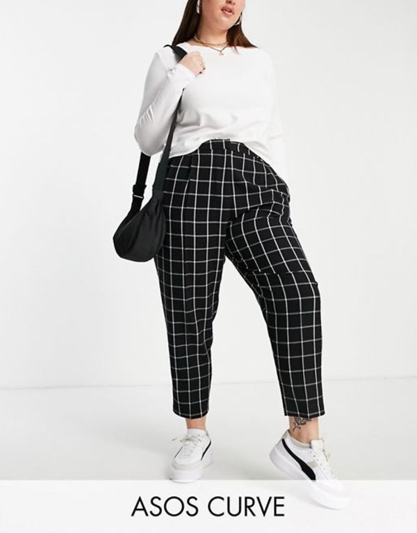 エイソス レディース カジュアルパンツ ボトムス ASOS DESIGN Curve smart tapered pant in mono check black