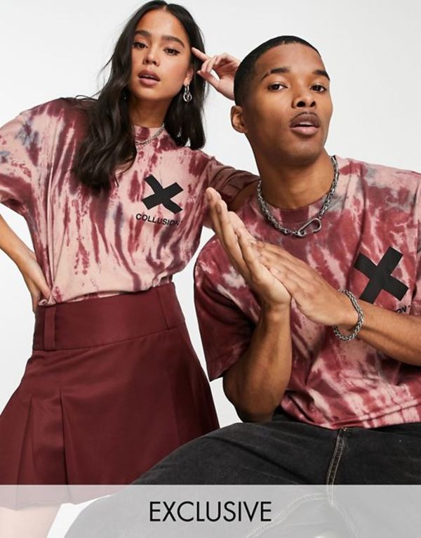 コルージョン レディース Tシャツ トップス COLLUSION Unisex oversized t-shirt with logo print in tie dye - part of a set Multi