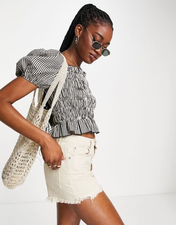 キューイーディーロンドン レディース Black London Qed Gingham In Print Puff Ruched Sleeves Top With シャツ トップス ランキング第1位 シャツ