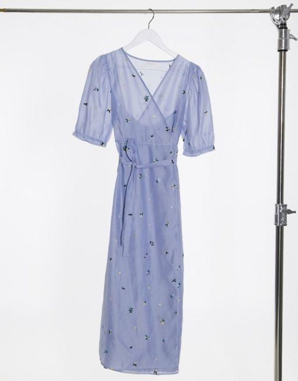 評価 ヴィラ レディース ワンピース トップス Vila Wrap Midi Dress In Floral Kentucky Blue