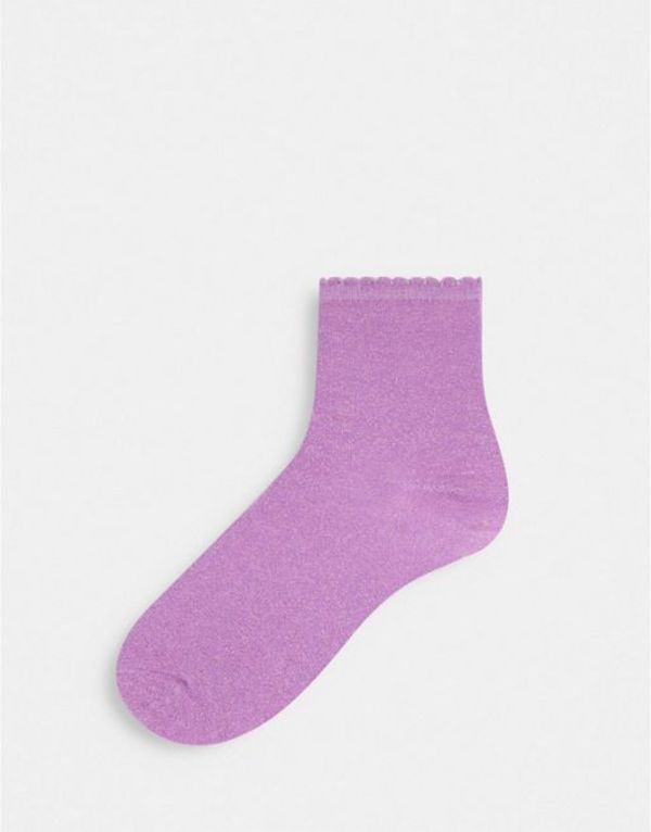 ピーシーズ レディース 靴下 アンダーウェア Pieces glitter socks in purple Purple