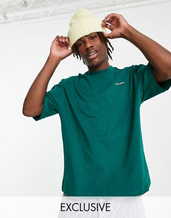 コルージョン メンズ Tシャツ トップス COLLUSION oversized logo T-shirt in green Green