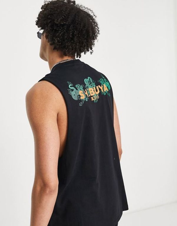 人気大割引 エイソス メンズ タンクトップ トップス Asos Design Relaxed Fit Tank Top In Black With Souvenir City Front Print Black