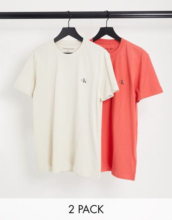 70 Off カルバンクライン メンズ Tシャツ トップス Calvin Klein Jeans 2 Pack Monogram Icon Logo T Shirts In Stone Orange Multi