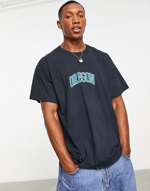 トップマン メンズ Tシャツ トップス Topman oversized fit t-shirt with Oregon print in washed black Washed Black