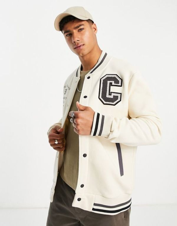 リバーアイランド メンズ ジャケット・ブルゾン アウター River Island varsity bomber jacket in ecru ECRU
