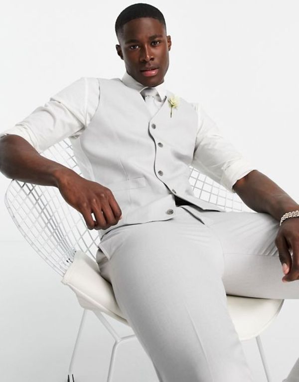 古典 2021人気の エイソス メンズ タンクトップ トップス ASOS DESIGN wedding slim suit vest in micro texture ice gray Grey
