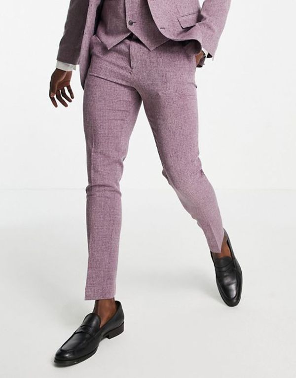 エイソス メンズ カジュアルパンツ ボトムス ASOS DESIGN wedding super skinny crosshatch suit pants in wine twist Pink