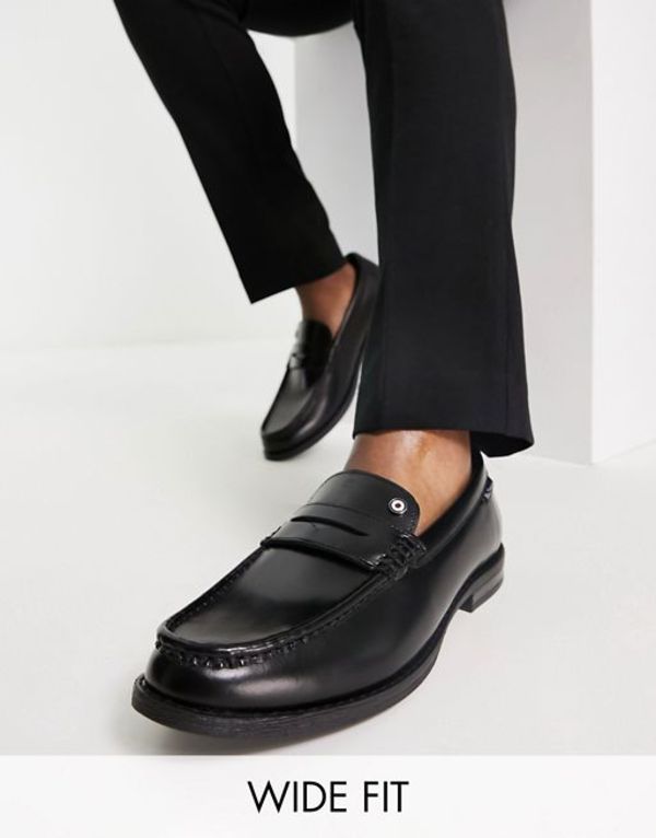 激安 ベンシャーマン メンズ スリッポン ローファー シューズ Ben Sherman Wide Fit Dressy Leather Penny Loafers In Black Black Leather