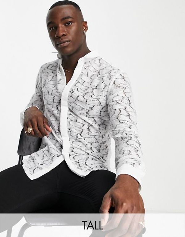 ツイステッド テイラー メンズ シャツ トップス Twisted Tailor Barrio Tall skinny shirt in white lace White