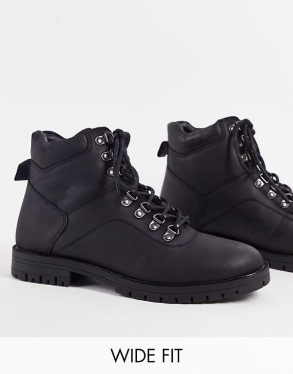 シルバー ストリート メンズ ブーツ レインブーツ シューズ Silver Street Wide Fit chunky sole hiker  boots in black leather BLACK LEATHER 高品質