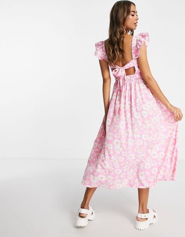 インフルエンス レディース ワンピース トップス Influence Frill Strap Midi Dress In Pink Daisy Print Pink White ブランド雑貨総合