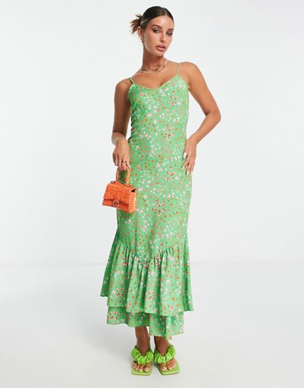 ネバーフリードレスド レディース ワンピース トップス Never Fully Dressed cami ruffle hem midaxi  dress in green leopard Green 2021年春の