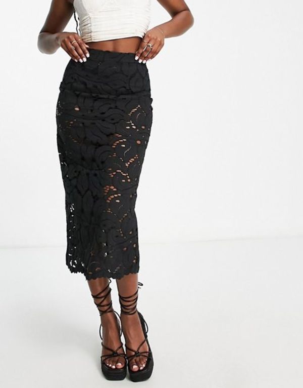 トップショップ レディース スカート ボトムス Topshop cotton lace midi skirt in black Black