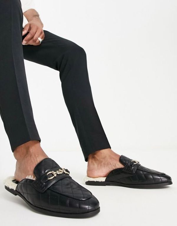 エイソス メンズ スリッポン・ローファー シューズ ASOS DESIGN backless loafers mule with quilting detail in black faux leather Black