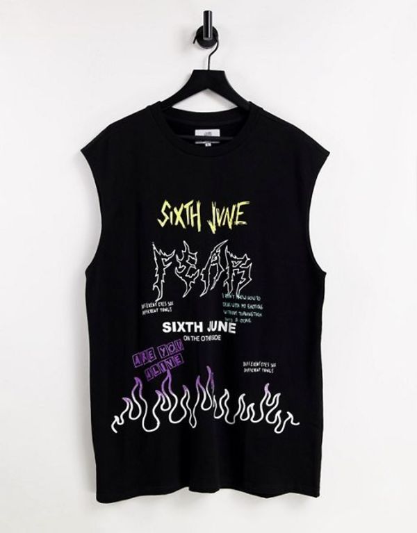 シックスジュン メンズ タンクトップ トップス Sixth June sleeveless t-shirt in black with graffiti print Black