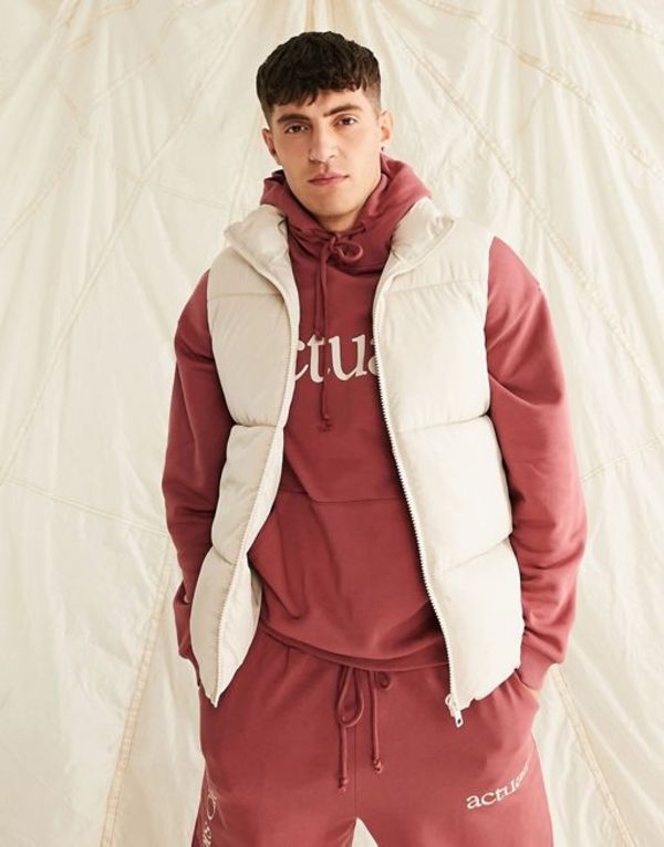 エイソス メンズ タンクトップ トップス ASOS DESIGN puffer vest in ecru STONE