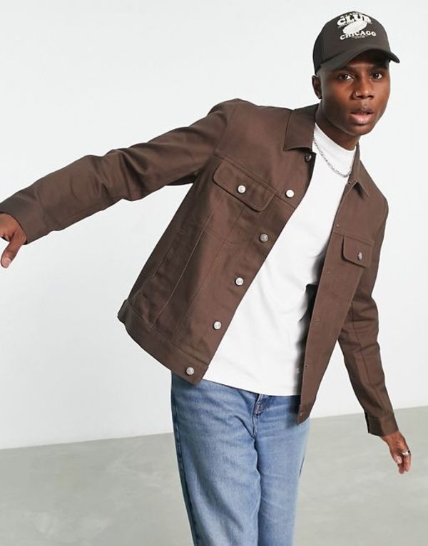 エイソス メンズ ジャケット ブルゾン アウター ASOS DESIGN western twill jacket in brown BROWN  SALE／64%OFF