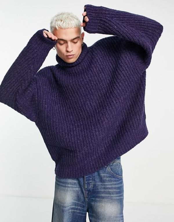 エイソス メンズ ニット・セーター アウター ASOS DESIGN oversized chunky knit roll neck sweater in purple PURPLE