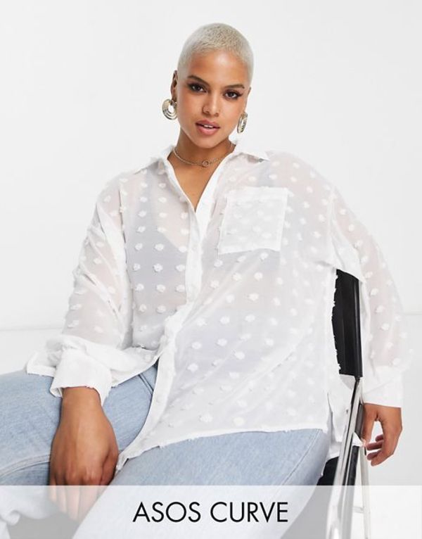 エイソス レディース シャツ トップス ASOS DESIGN Curve oversized shirt in white texture WHITE