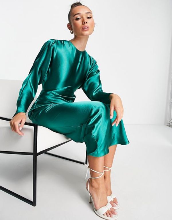 エイソス レディース ワンピース トップス Asos Design Satin Batwing Bias Cut Maxi Dress In Green Forest Green 誠実