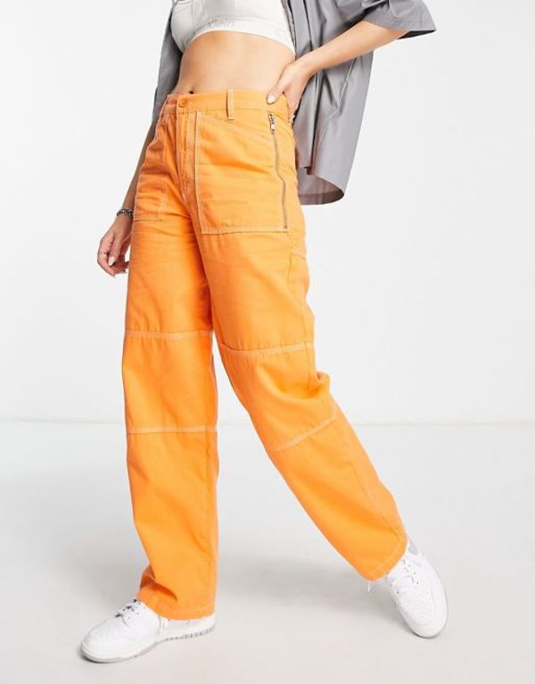 トップショップ レディース カジュアルパンツ ボトムス Topshop workwear straight leg pants with fold  over waistband detail in orange ORANGE 公式ショップ
