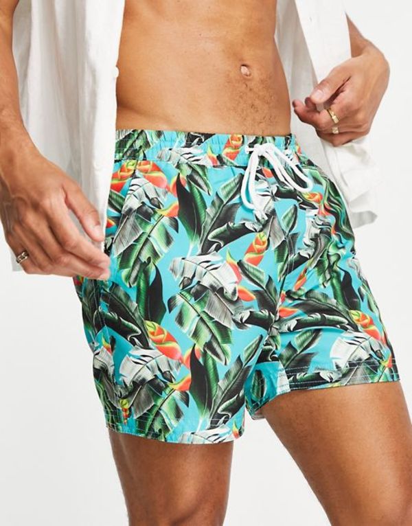 サウスビーチ メンズ ハーフパンツ ショーツ 水着 South Beach Swim Shorts In Teal Tropical Print Turquoise 最旬トレンドパンツ