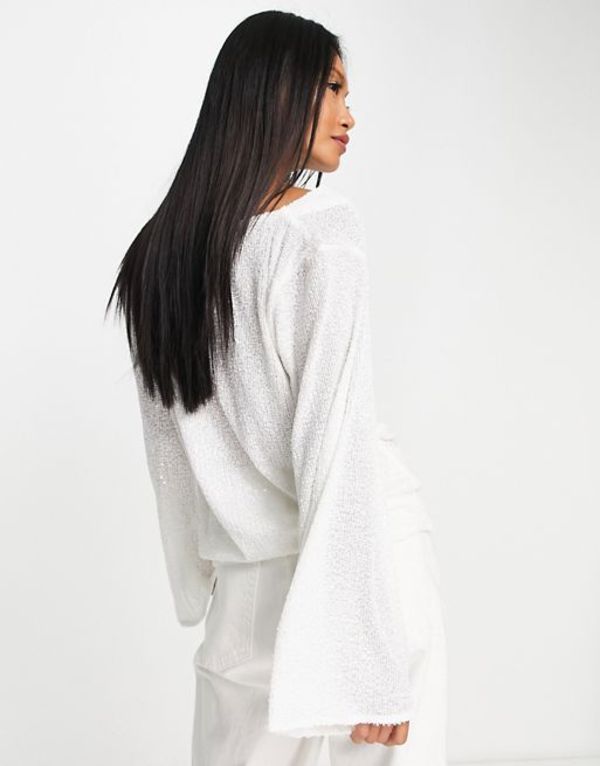 リバーアイランド レディース Island River WHITE cowl in neck sequin top white シャツ トップス  【再入荷】 シャツ