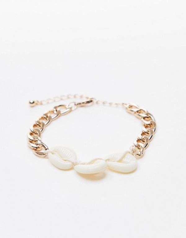 高い素材 トップショップ レディース ブレスレット バングル アンクレット アクセサリー Topshop Shell And Chain Wristwear In Gold