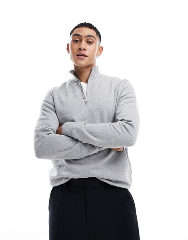 エイソス メンズ アウター パーカー・スウェット ハーフジップ スウェット シャツ ASOS DESIGN sweatshirt with half zip marl Gray Heather グレー