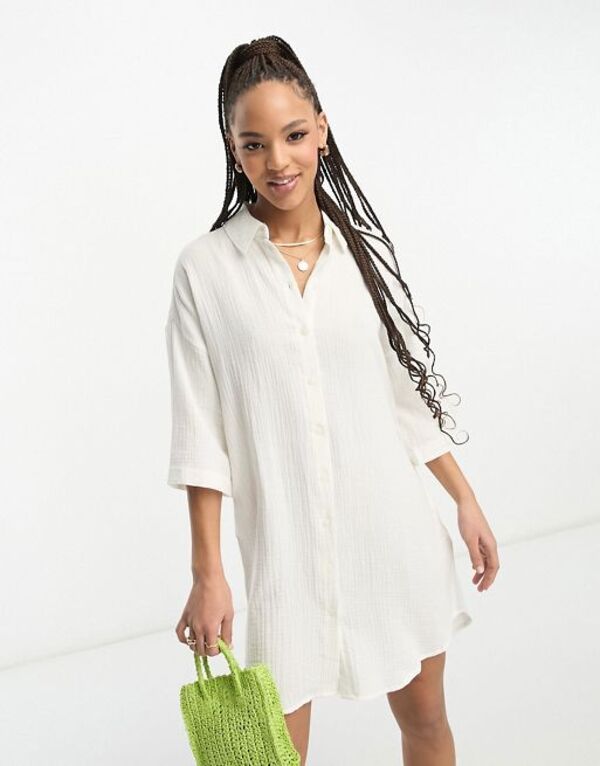 ヴェロモーダ レディース トップス ワンピース シャツワンピース シャツ Vero Moda textured oversized shirt dress WHITE ホワイト 15,360円