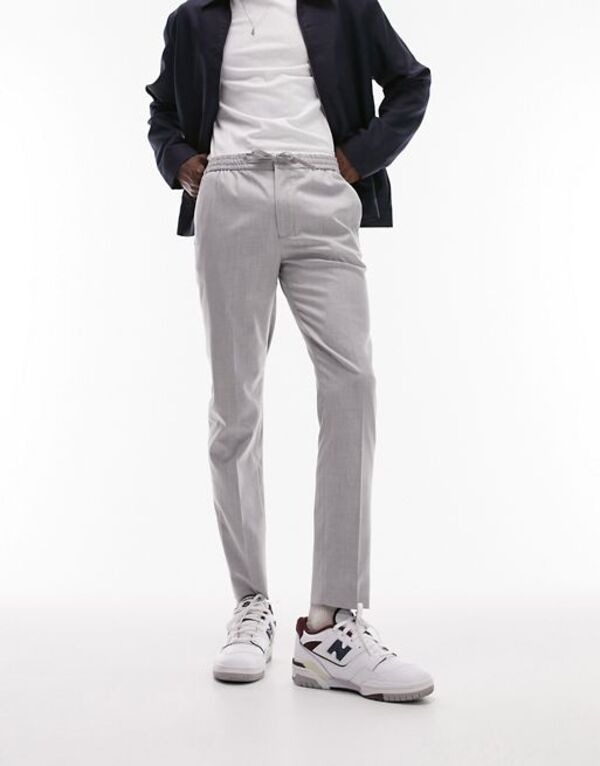 トップマン メンズ ボトムス カジュアルパンツ パンツ Topman skinny smart pants with elastic waistband in light Gray グレー