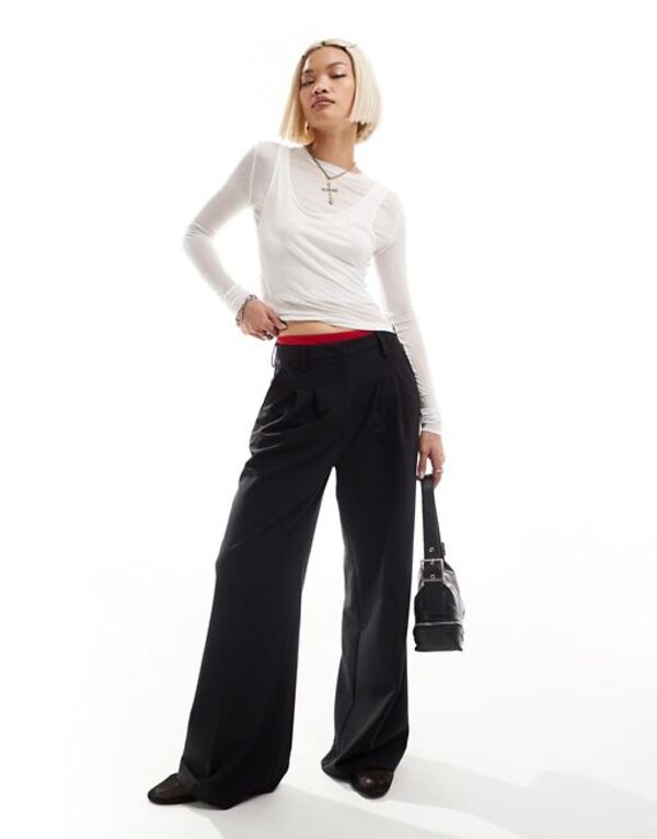 コルージョン レディース ボトムス カジュアルパンツ ワイドレッグ パンツ COLLUSION relaxed wide leg tailored pants Black ブラック|ReVida 店