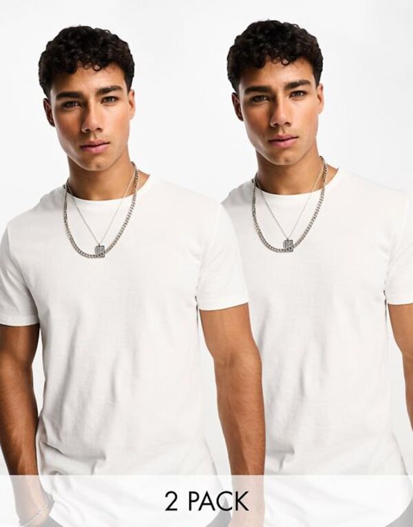 エイソス メンズ トップス Tシャツ クルーネック シャツ ASOS DESIGN 2-pack T-shirts with crew neck WHITE ホワイト
