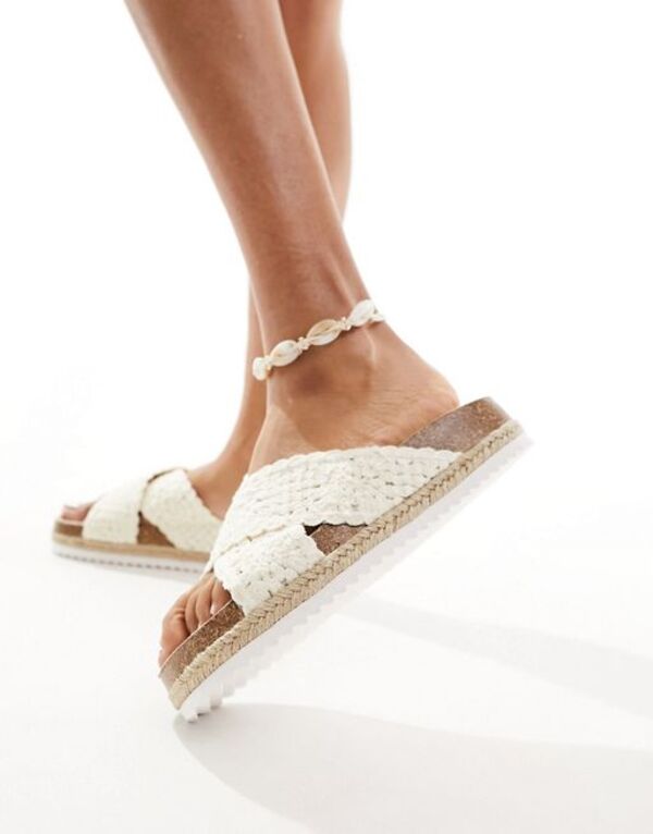 エイソス レディース シューズ サンダル ASOS DESIGN Jessie flatform cross strap espadrille sandals crochet IVORY CROCHET アイボリー｜ReVida 店